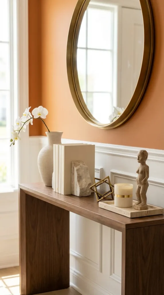 Neutral Console With Sculptural Decor