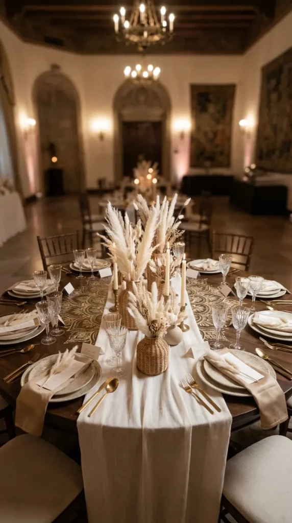 Neutral Linen Tables with Pampas Highlights
