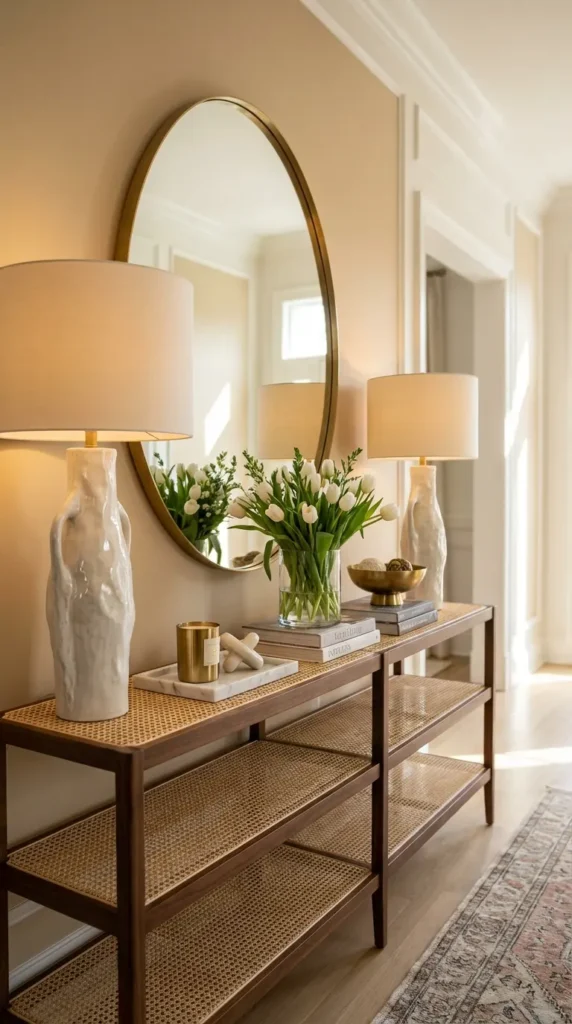 Oval Mirror Paired with Elegant Table Lamps