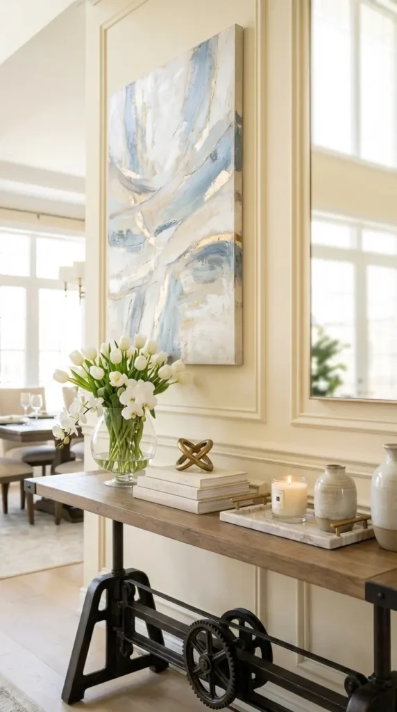 Oversized Abstract Painting Facing the Dining Table