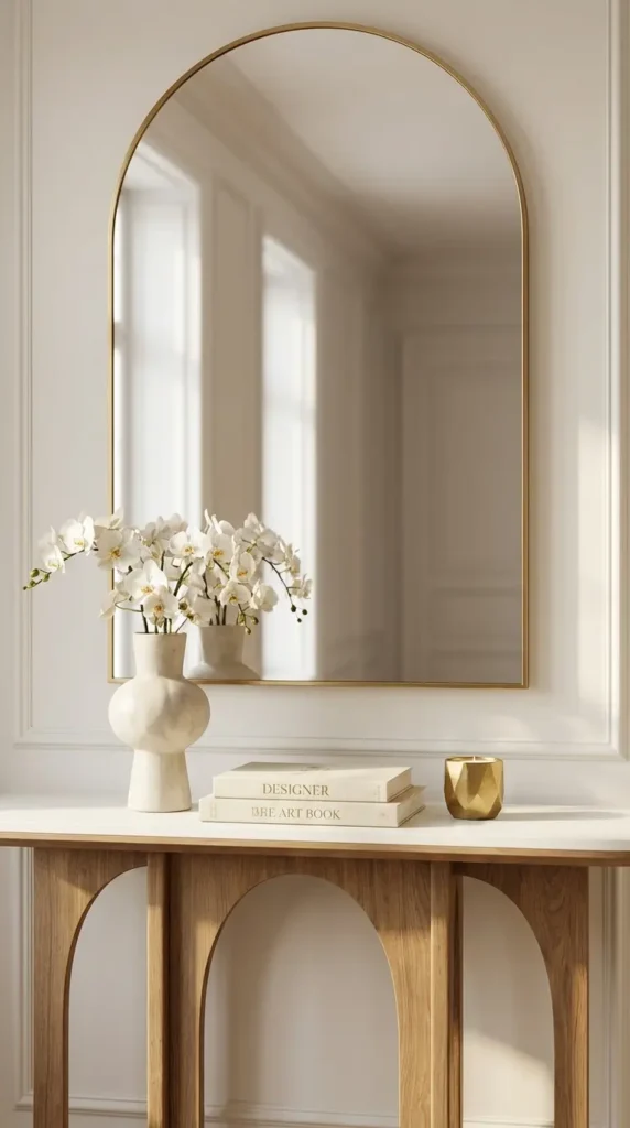 Oversized Arched Mirror Above a Slim Console Table