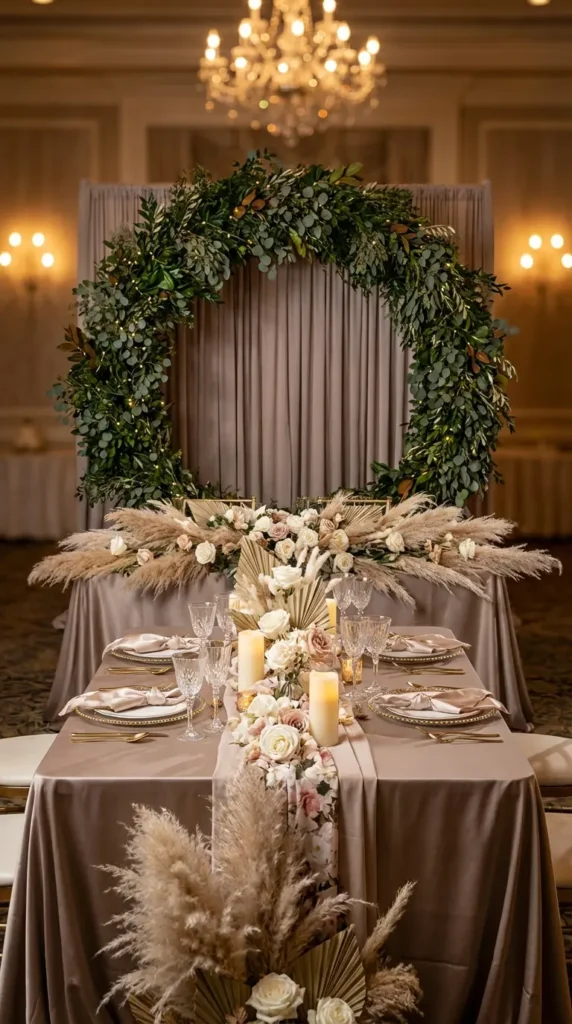 Oversized Greenery Wreath Backdrop Behind the Table
