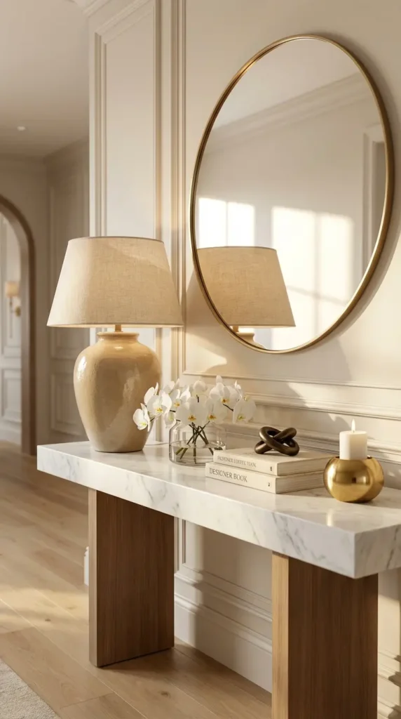 Oversized Lamp on a Wooden Console Table