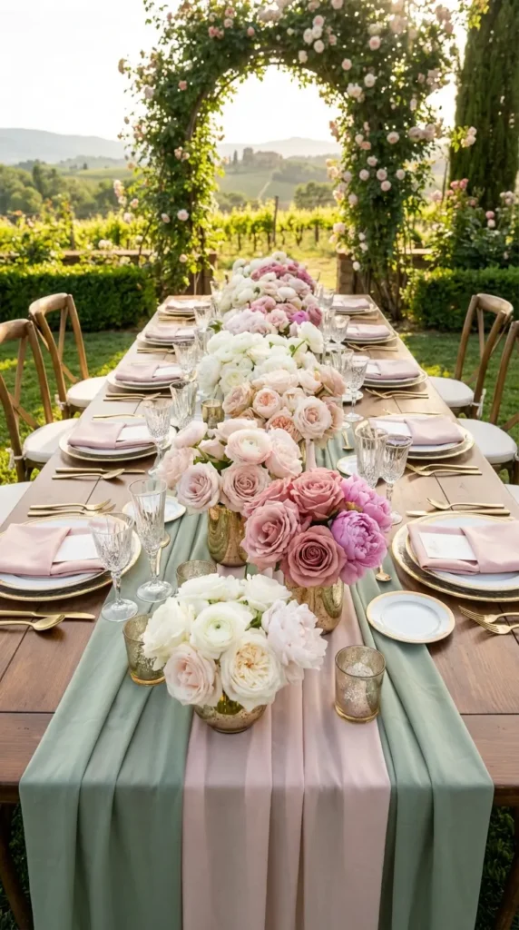Pastel Ombre Floral Arrangements Along the Entire Table