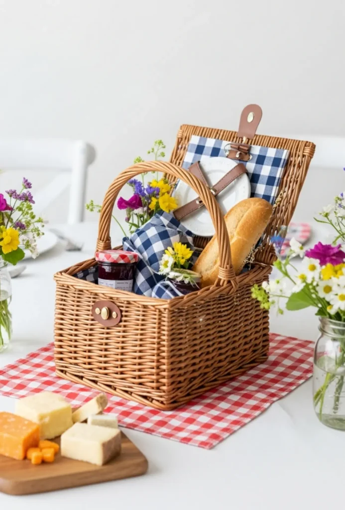 Picnic Aesthetic Basket and Gingham Centerpieces