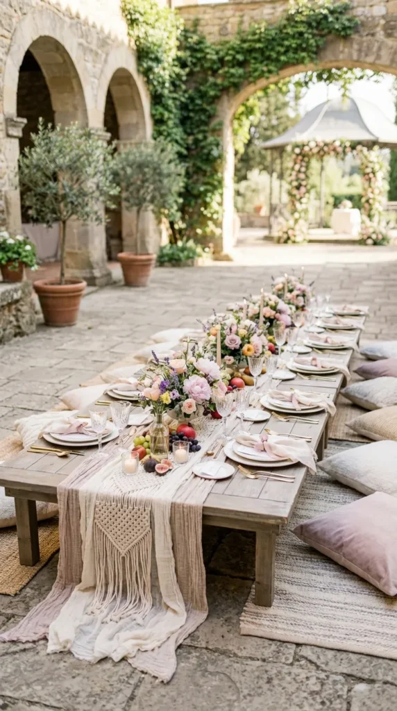 Picnic-style Tables With Soft Textured Runners
