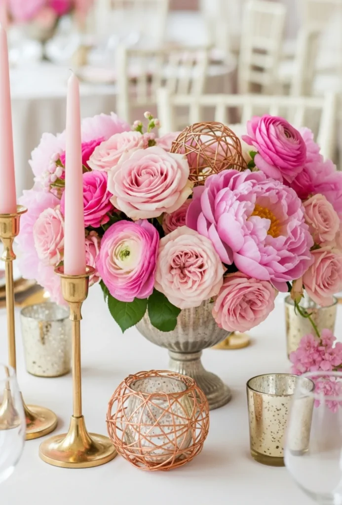 Pink Blooms with Metallic Accents