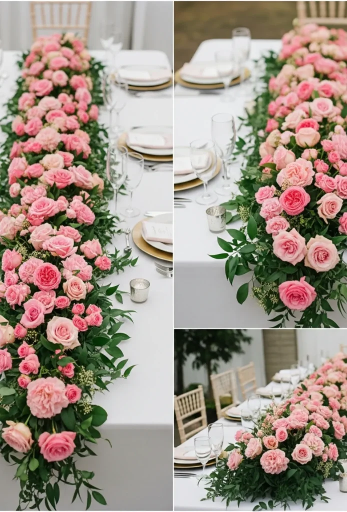 Pink Garden Blooms Table Runner Style