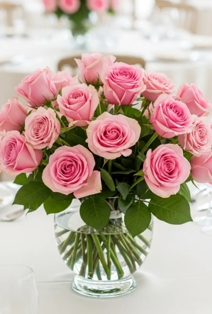 Pink Rose Bouquet in Clear Vase