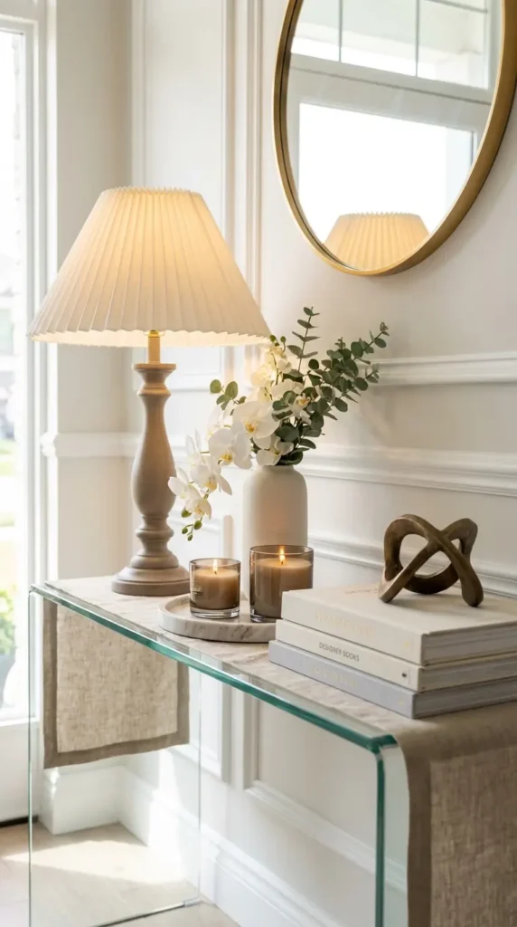 Pleated Fabric Lamp with Neutral Console Styling