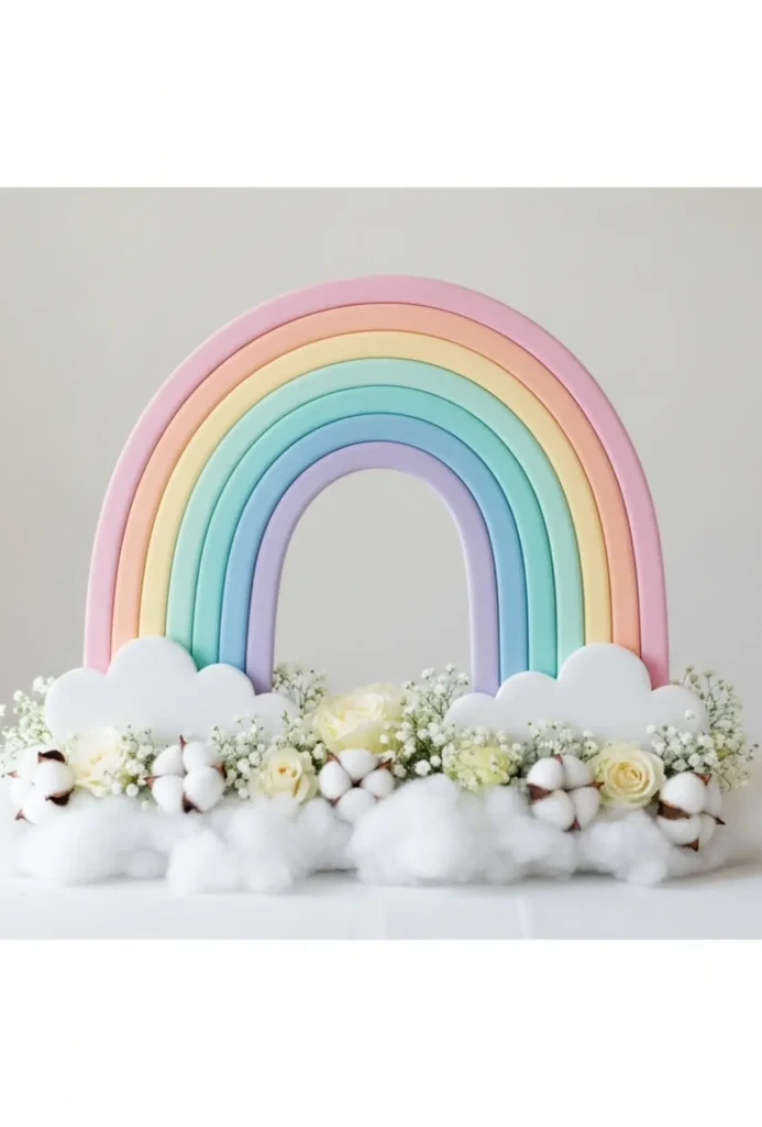 Rainbow Pastel Arch with Soft Florals Centerpieces