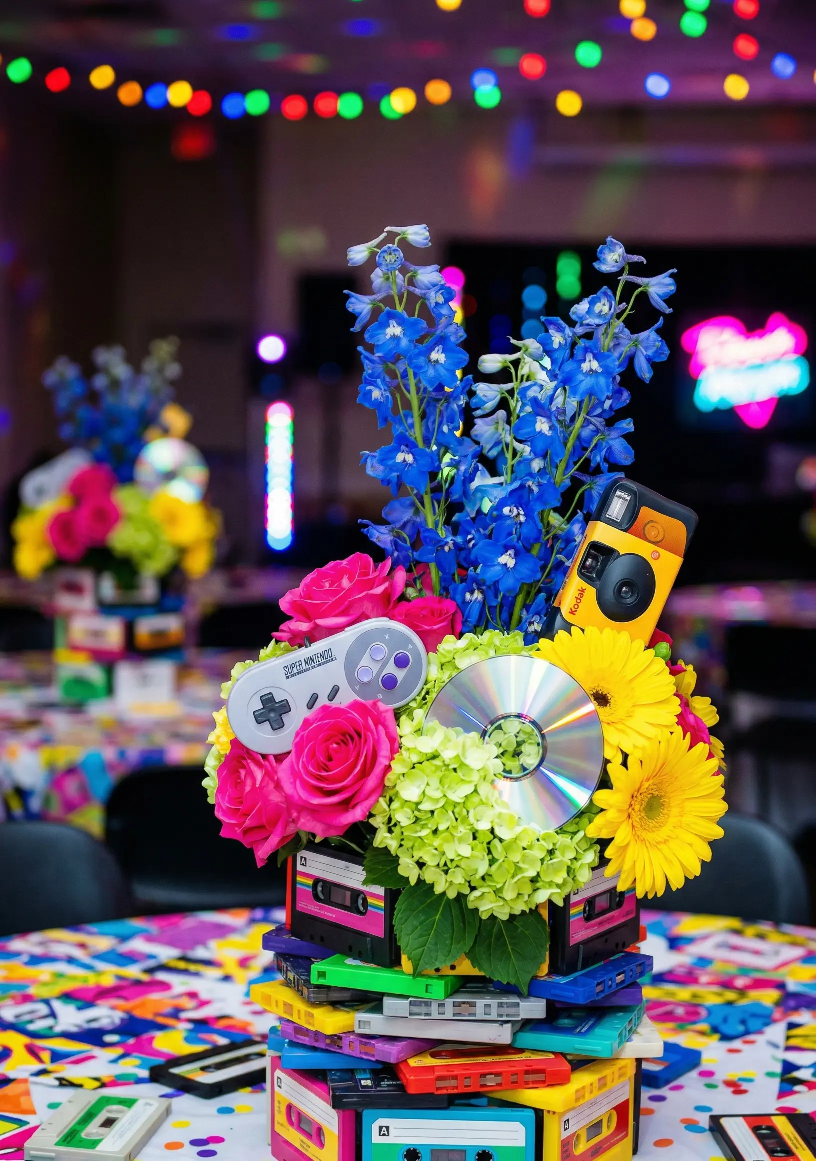 Retro 90s Cassette and Neon Pop Centerpieces