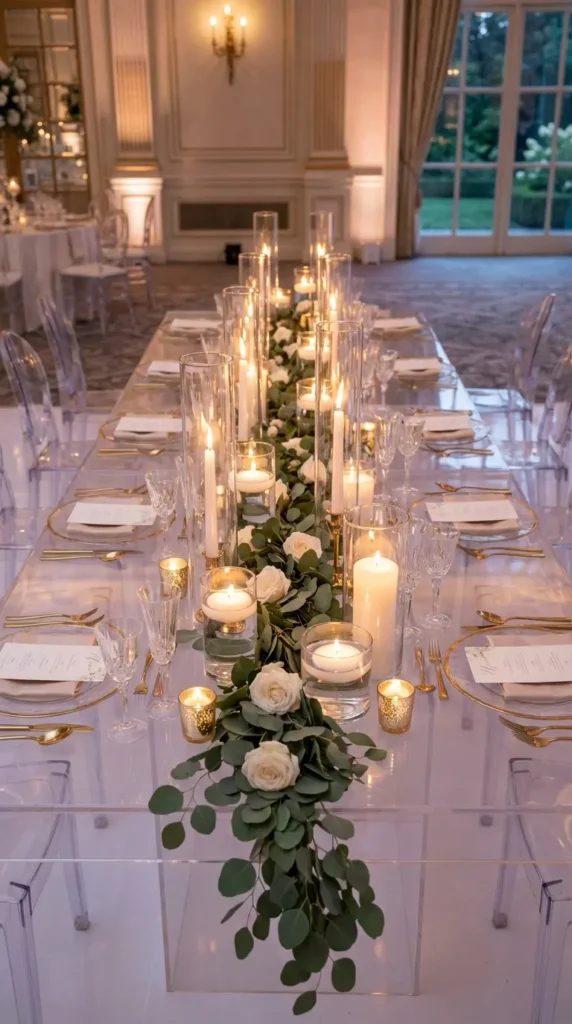 Romantic Candle Cluster Centerpiece with Glass Hurricanes