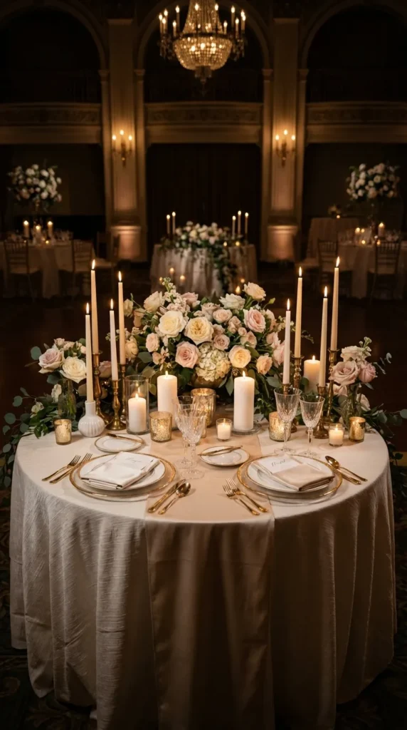 Romantic Candlelight Wedding Tables with Layered Tapers