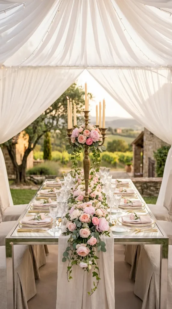 Romantic Candlelit Tables with Tall Candelabras