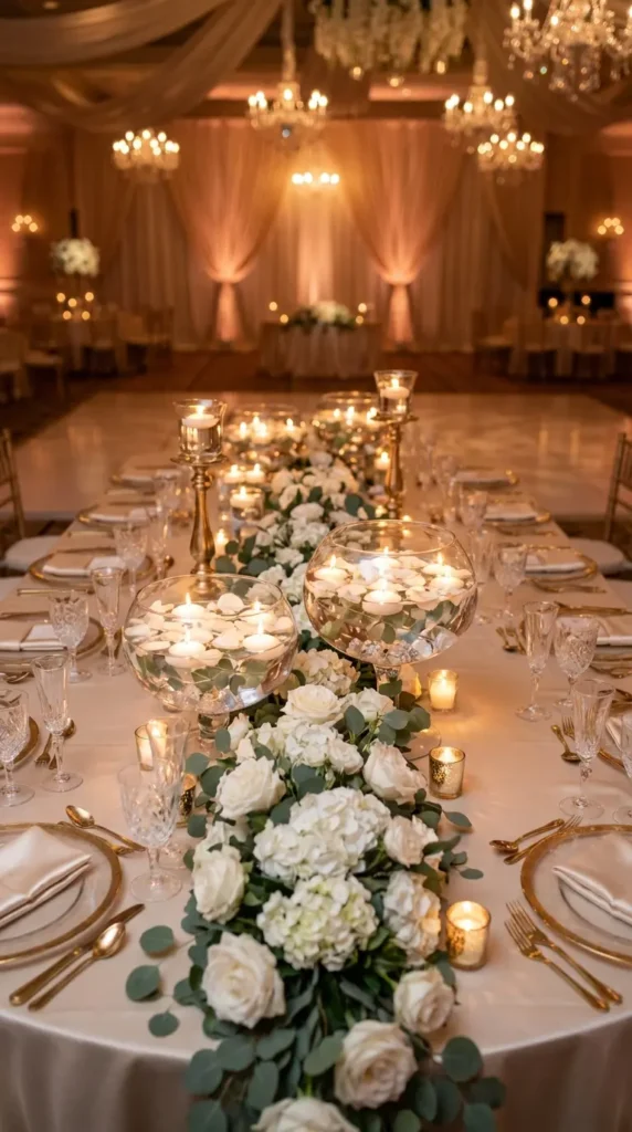 Romantic Floating Candle Bowl Centerpieces