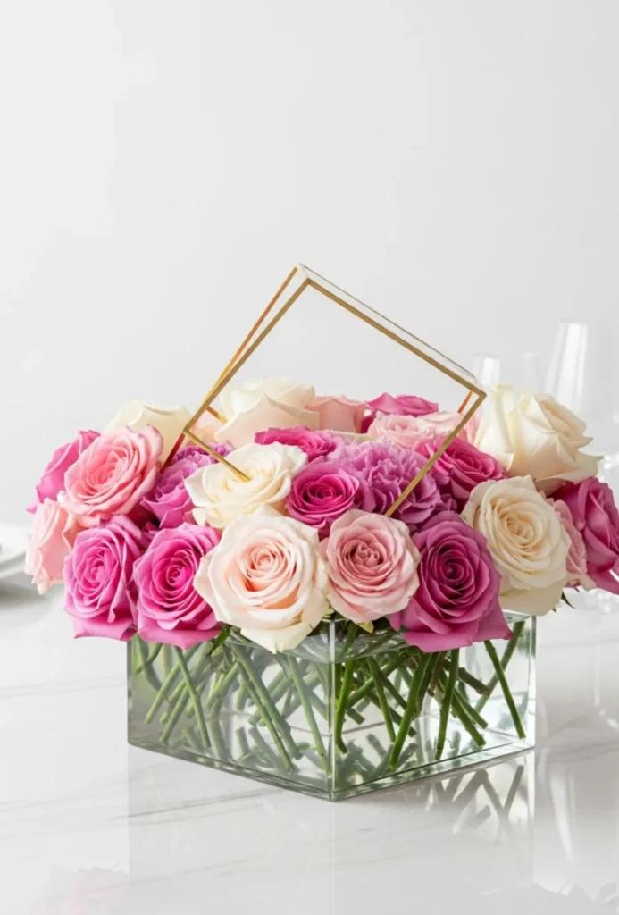 Rose + Acrylic Box Modern Centerpiece