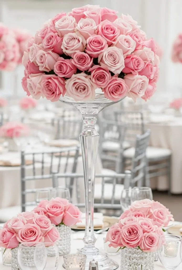  Rose + Crystal Stem Vase Arrangements