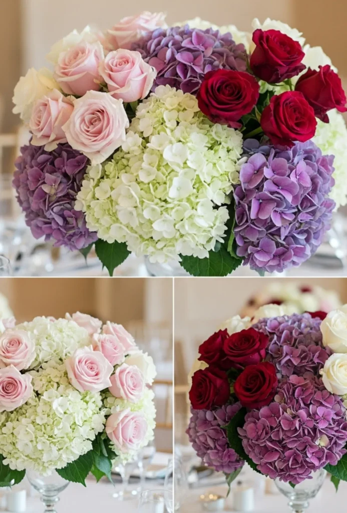 Rose + Hydrangea Lush Mixed Centerpieces