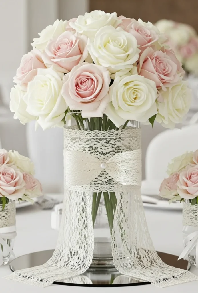 Rose + Lace Wrapped Vase Arrangements