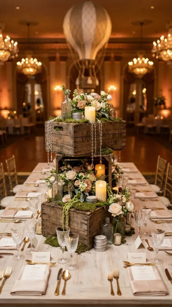 Rustic Wooden Crates with Flowers and Candles