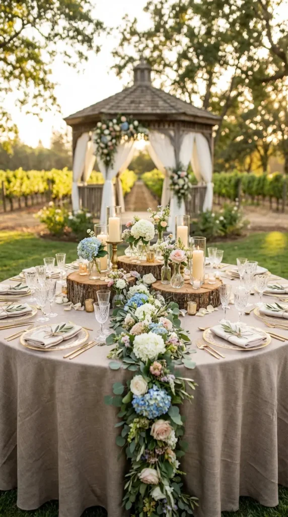 Rustic Wooden Slice Centerpieces with Flowers