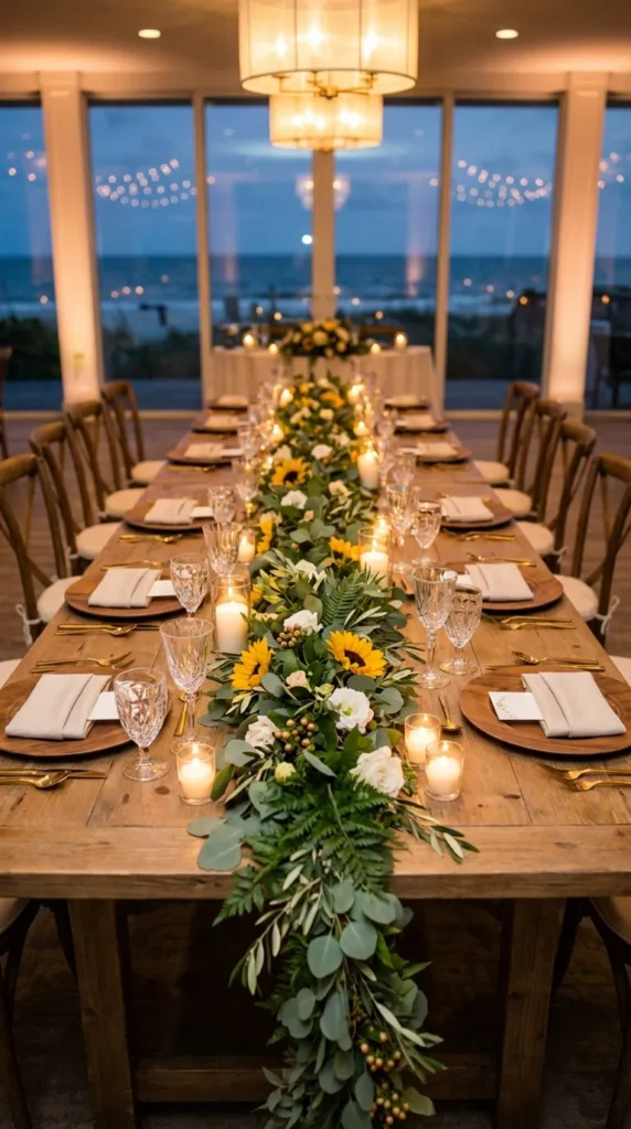 Rustic Wooden Tables with Greenery Garlands