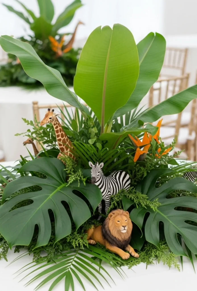 Safari Jungle Animal and Greenery Centerpieces