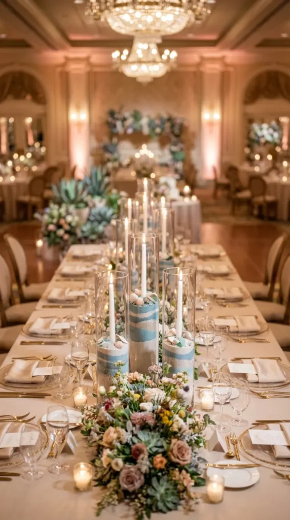Sand-filled Glass Vases With Shells And Candles