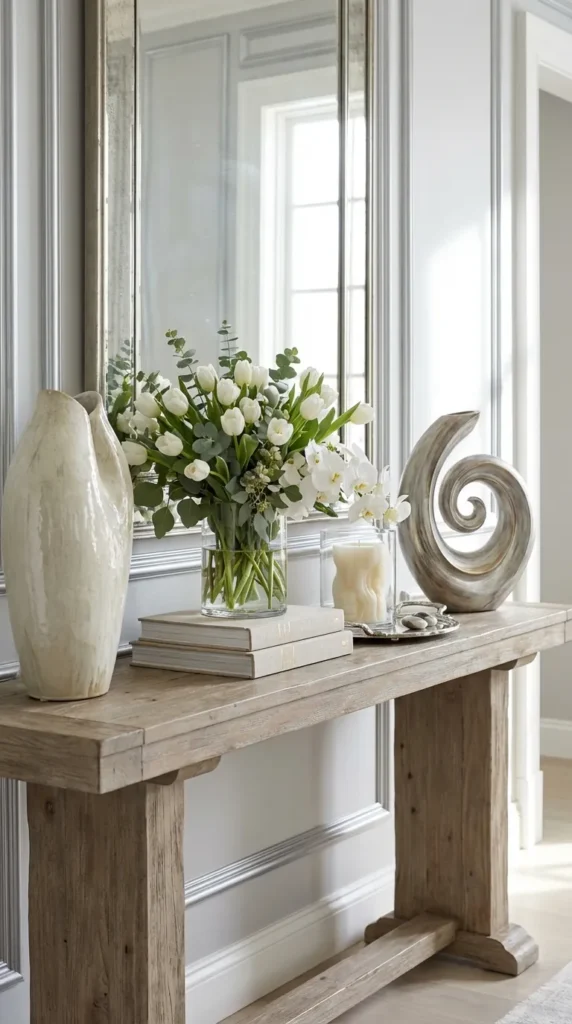 Sculptural Art Pieces Flanking Console Ends