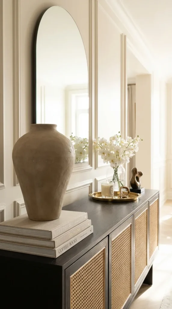 Sculptural Statement Console With Oversized Vase