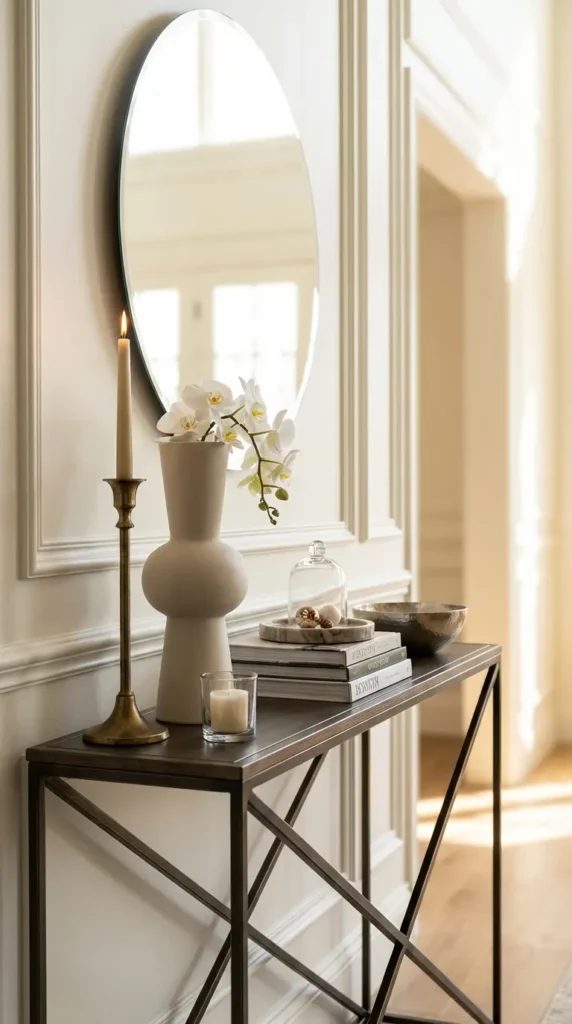 Sleek Modern Mirror With Layered Centerpiece Styling
