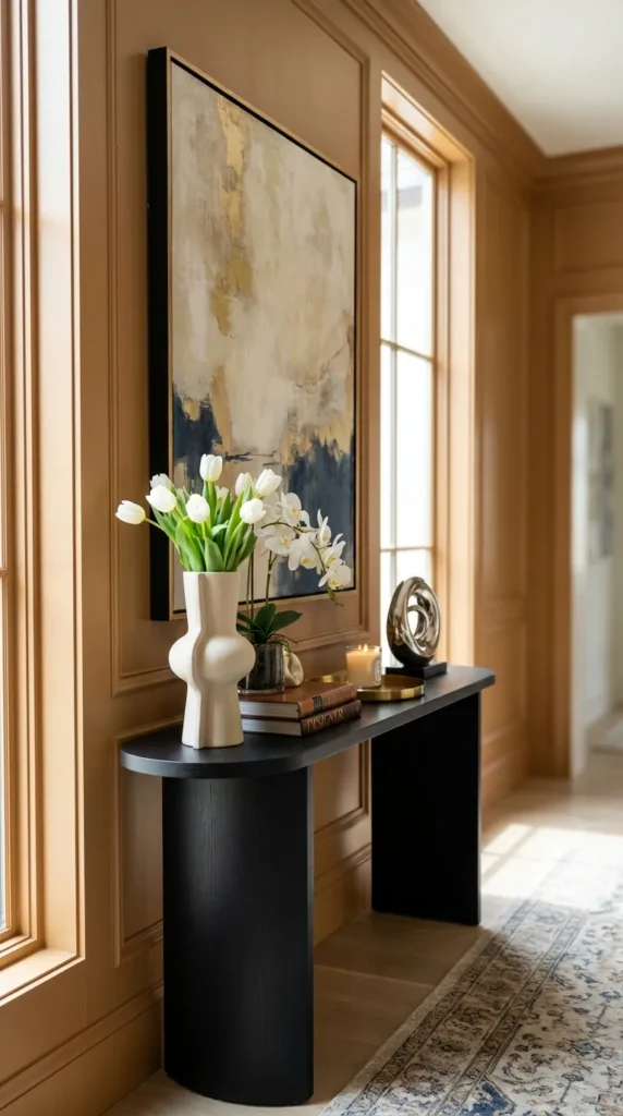 Slim Black Console with Wall Art Pairing