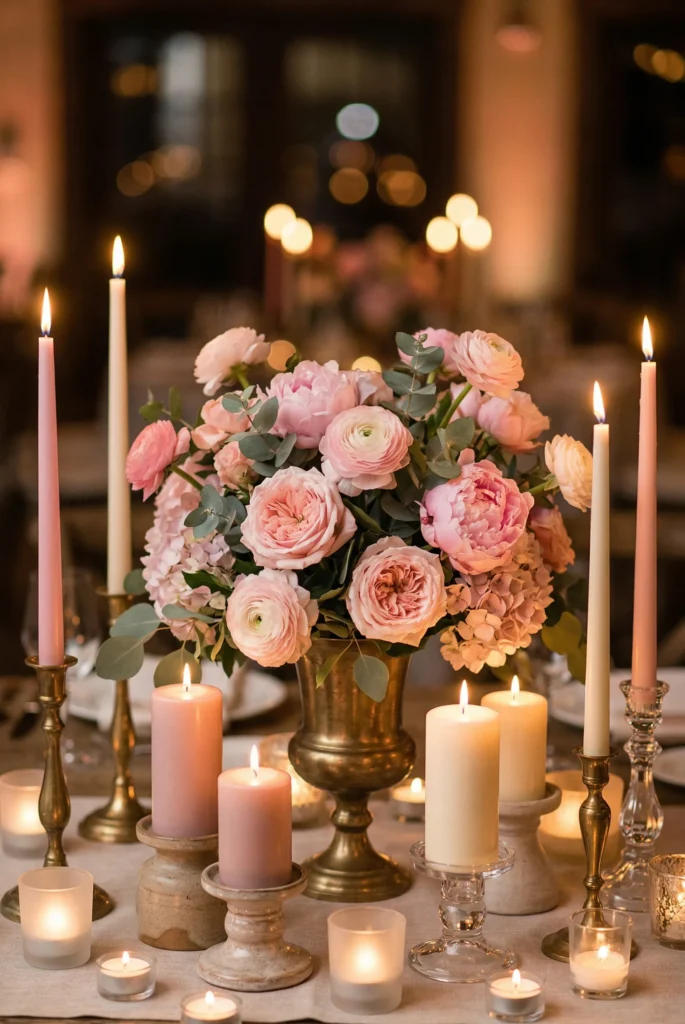 Soft Pink Floral + Candle Styling