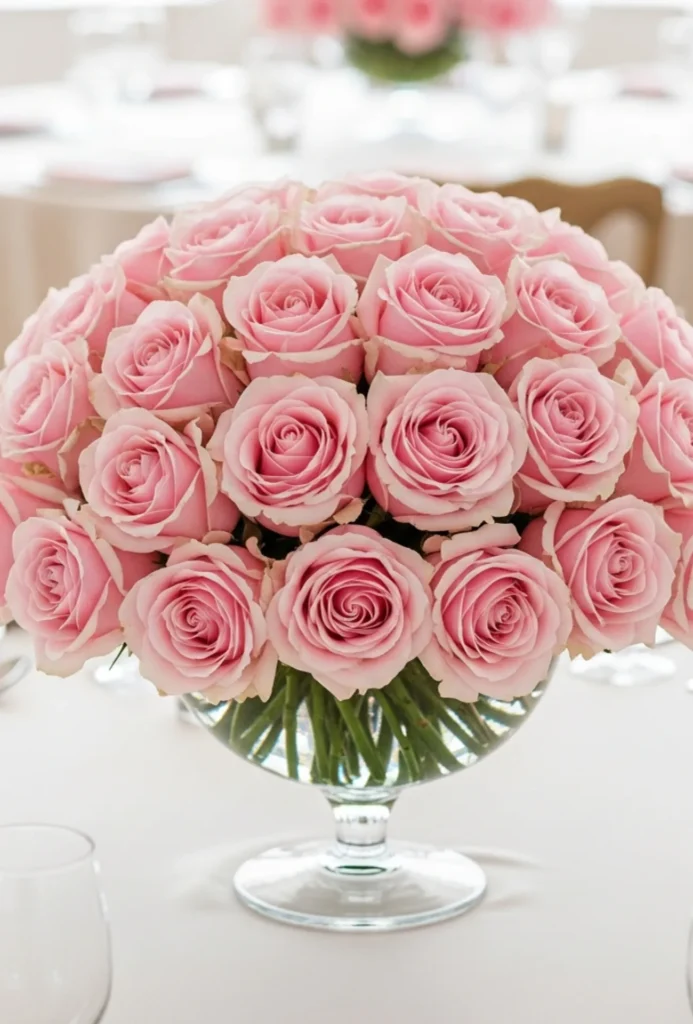 Soft Pink Rose Cluster in Glass Vase