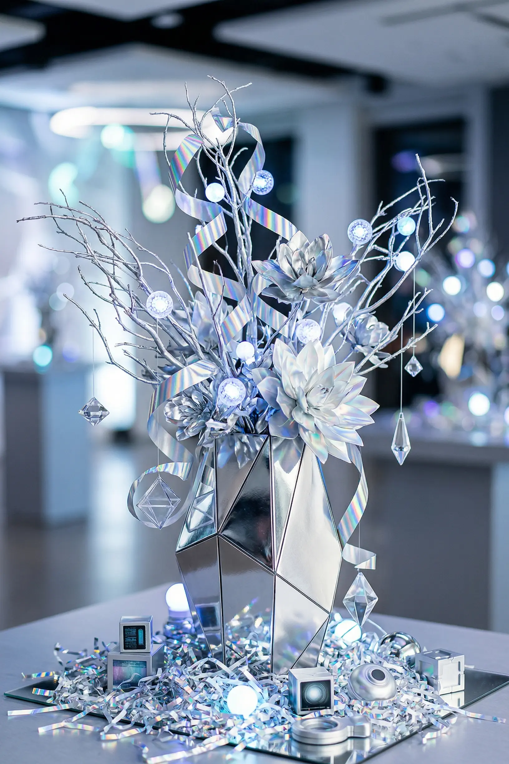 Space Age Futuristic Chrome and LED Centerpieces