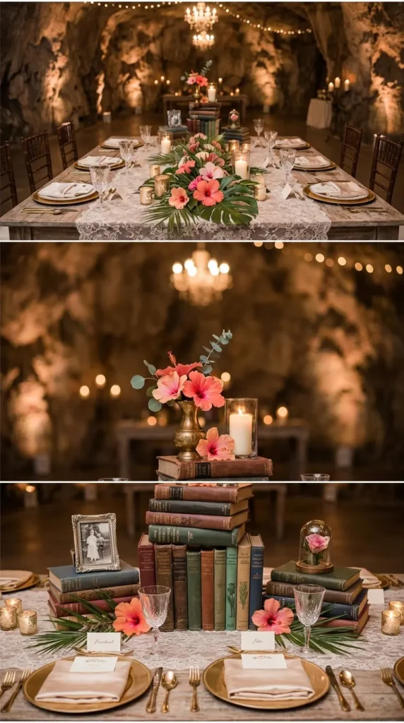 Stacked Old Books as Table Decor