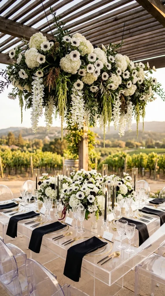 Statement Floral Clouds Above Reception Tables