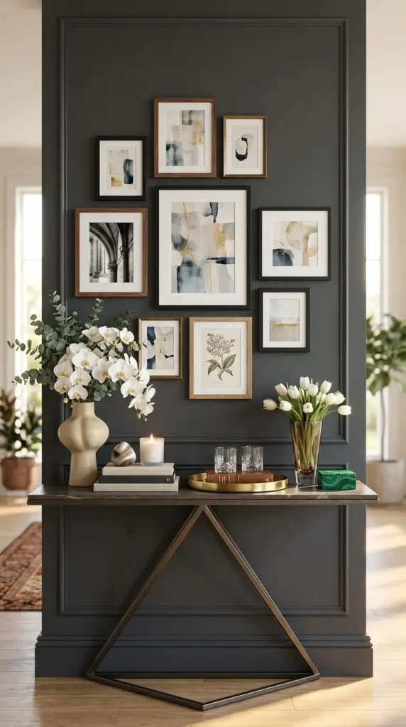 Statement Gallery of Mixed Art Above Console