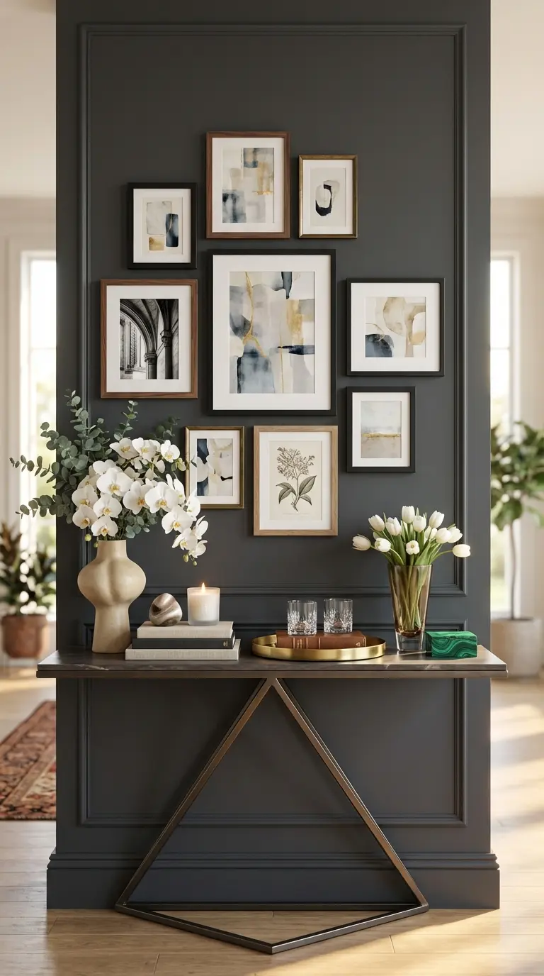Statement Gallery of Mixed Art Above Console