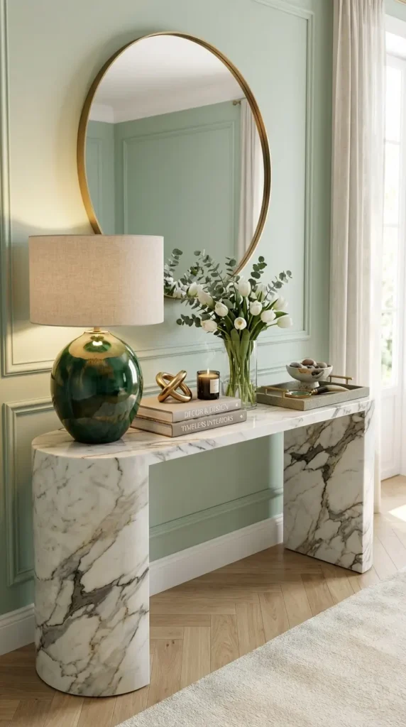 Statement Marble Console With Ambient Table Lamp