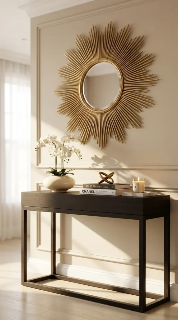 Sunburst Mirror as a Bold Entryway Focal Point
