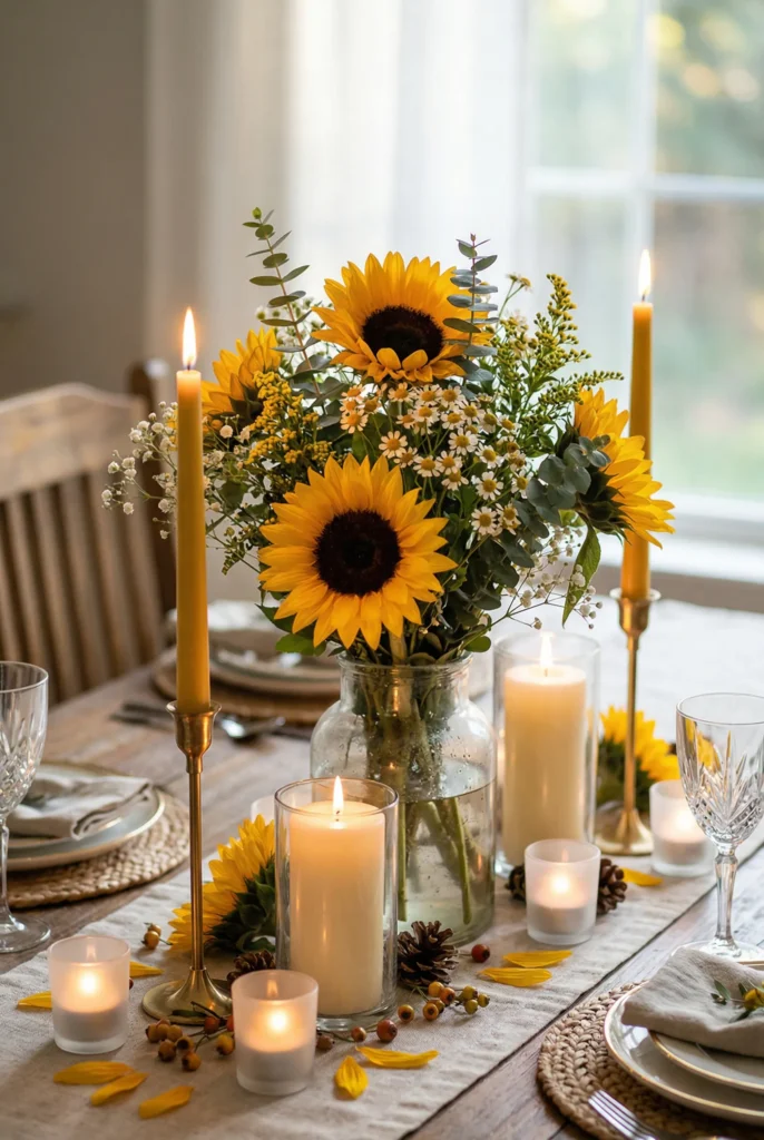 Sunflower + Candle Table Styling