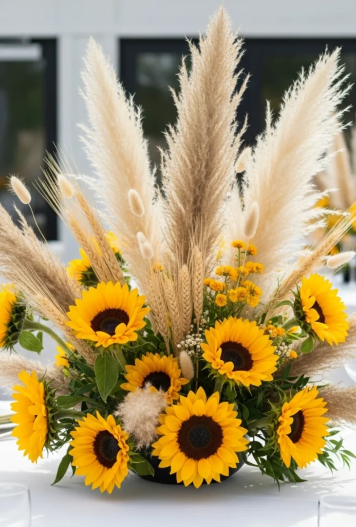 Sunflower + Dried Grass Arrangement
