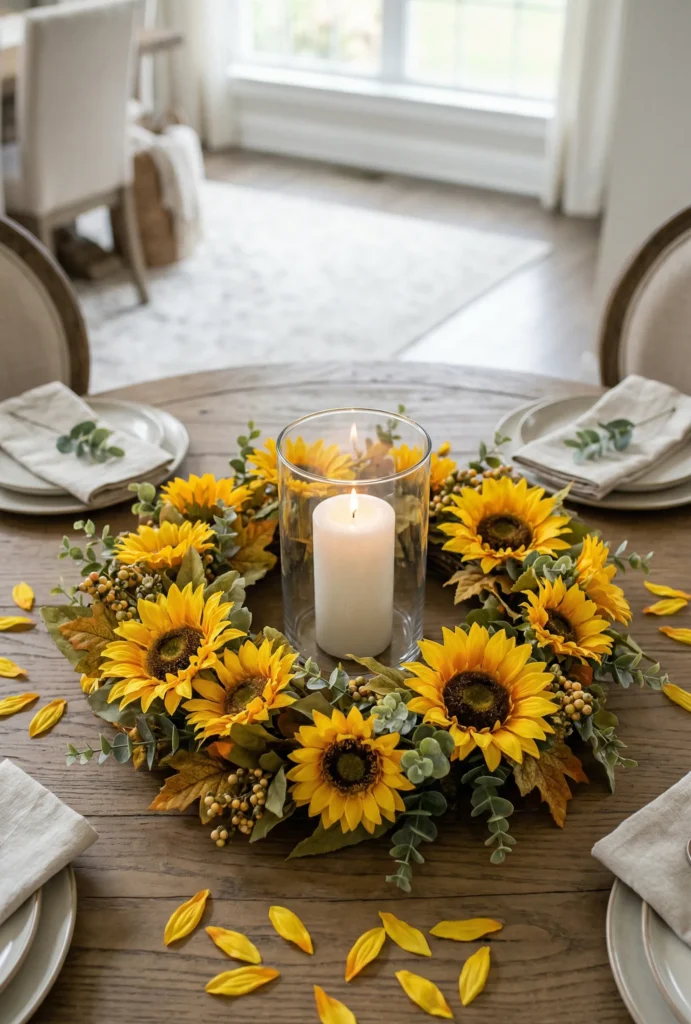 Sunflower Wreath Centerpiece with Candle