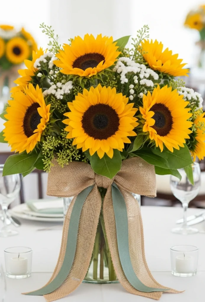Sunflower with Ribbon Accents