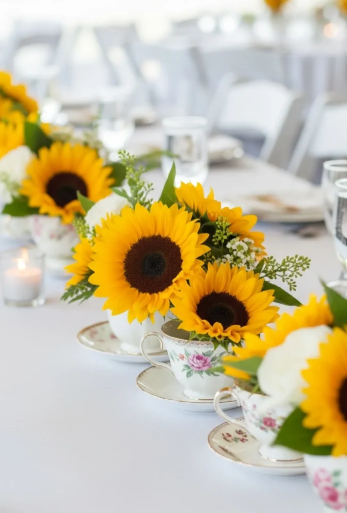 Sunflowers in Vintage Teacups