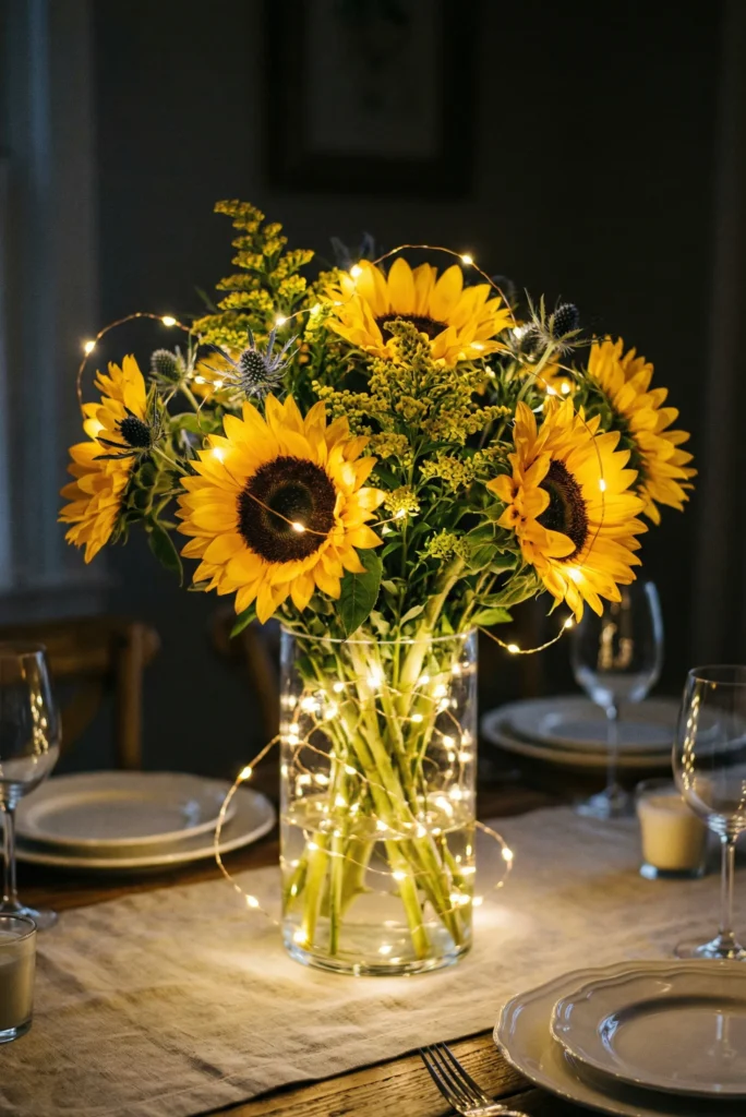 Sunflowers with Fairy Light Accents