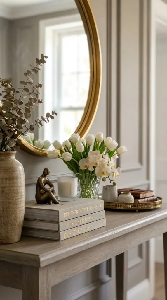Tall Ceramic Vase or Sculptural Piece Beside Console