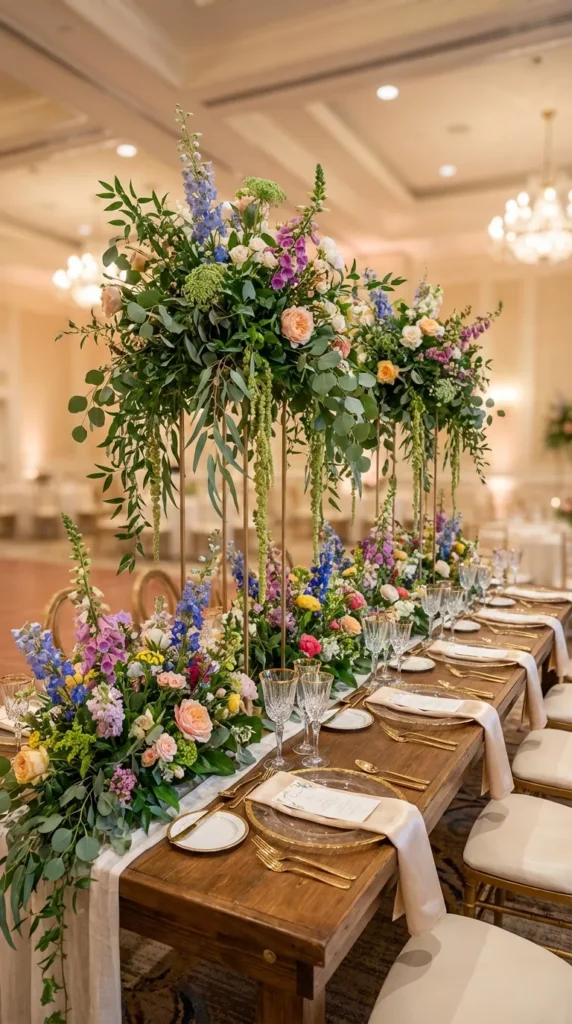 Tall Floral Centerpieces with Cascading Greenery